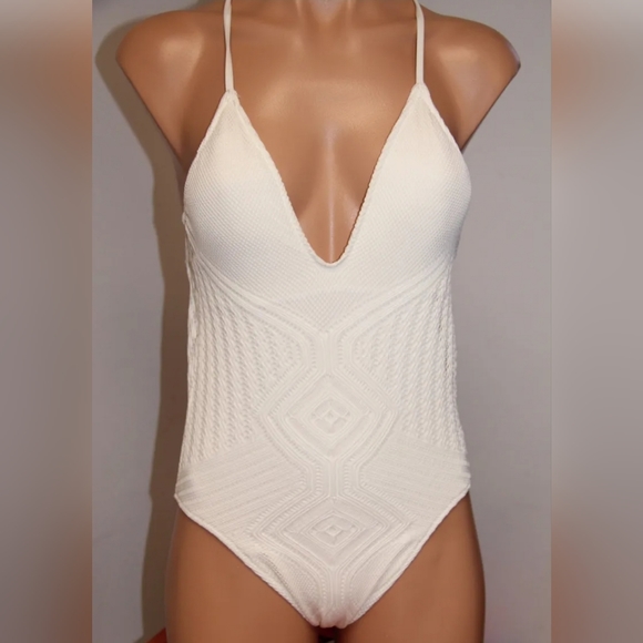 Polo Ralph Lauren Other - Polo Ralph Lauren Sahara Crochet Plunge Swimsuit Cream White | NWT